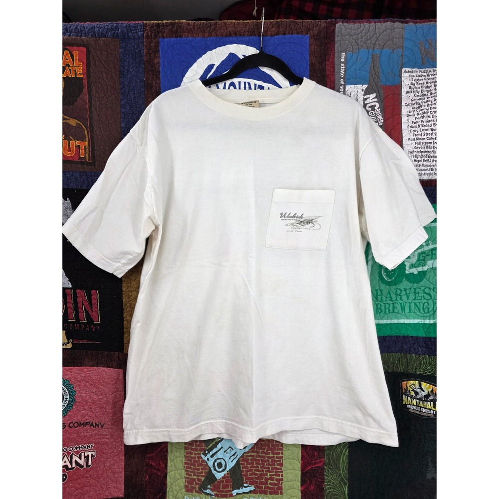 Woolrich Mens Vintage Fly Fishing Pocket Graphic T-Shirt Cream Large